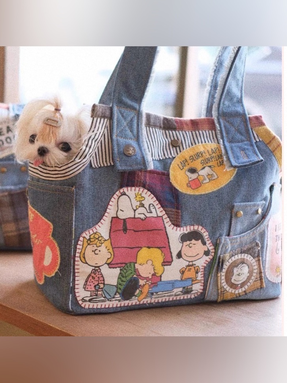 Peanuts Snoopy Denim Dog Carrier Bag Pet Tote cat carrier bag